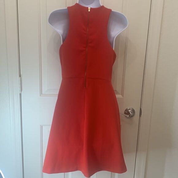 Express Size 8 Little Red Dress V Neck Side Cutouts Fit & Flare Zipper Back - Picture 7 of 11